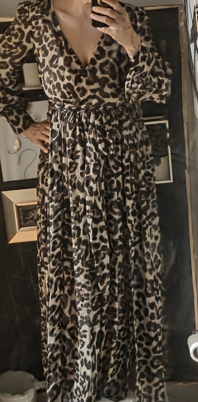 Fashion Nova Brown and Black Leopard Maxi Dress.